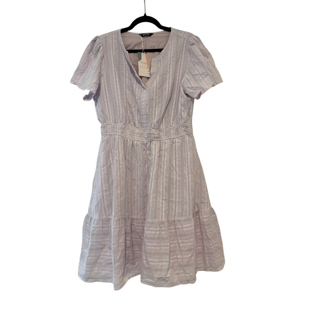 BTFBM lilac/purple dress sz‎ L all cotton short sleeve prairie core JJ